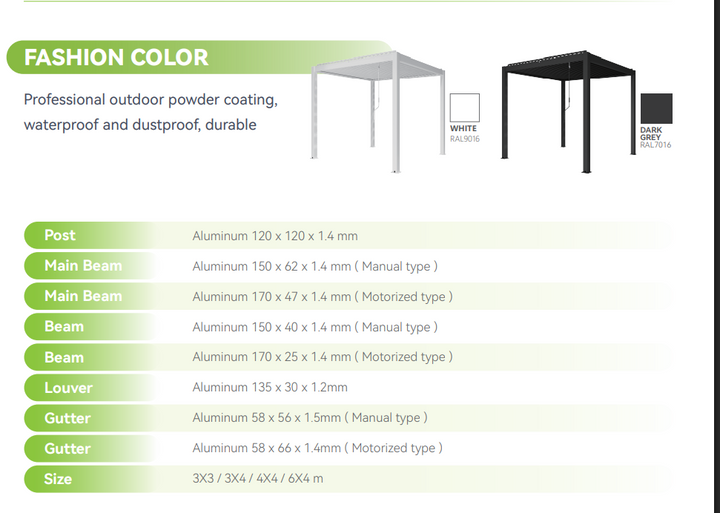 4×6m Heavy Duty Motorised Louvered Pergola with LED Light – Perth