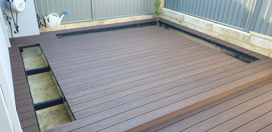 Solid Premium Teak Composite Decking available in perth – high-quality, durable decking solution with a realistic wood finish for outdoor spaces