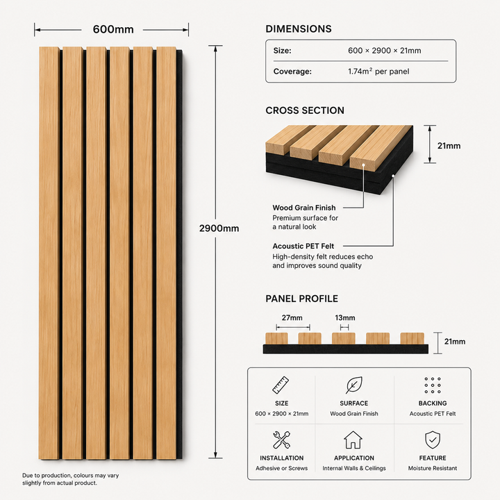Premium Acoustic Wall Panel 600×2900x21 mm – Natual Oak