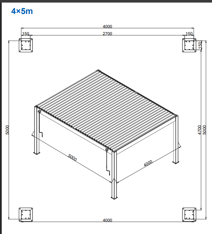 4x5m Heavy Duty Louvered Pergola in Perth – Freestanding Aluminum Gazebo with Adjustable Roof