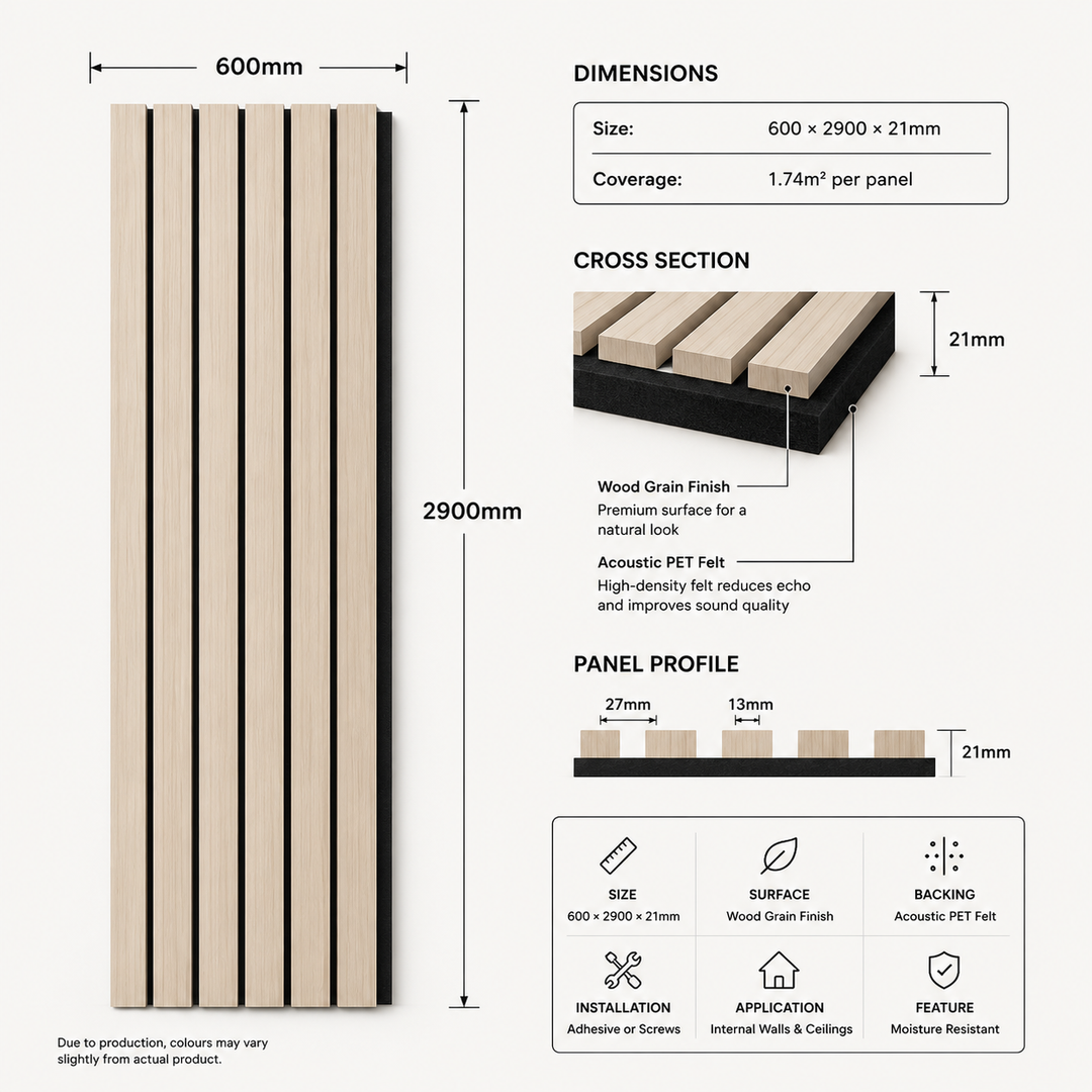 Premium Acoustic Wall Panel 600×2900x21 mm – Coastal Ash