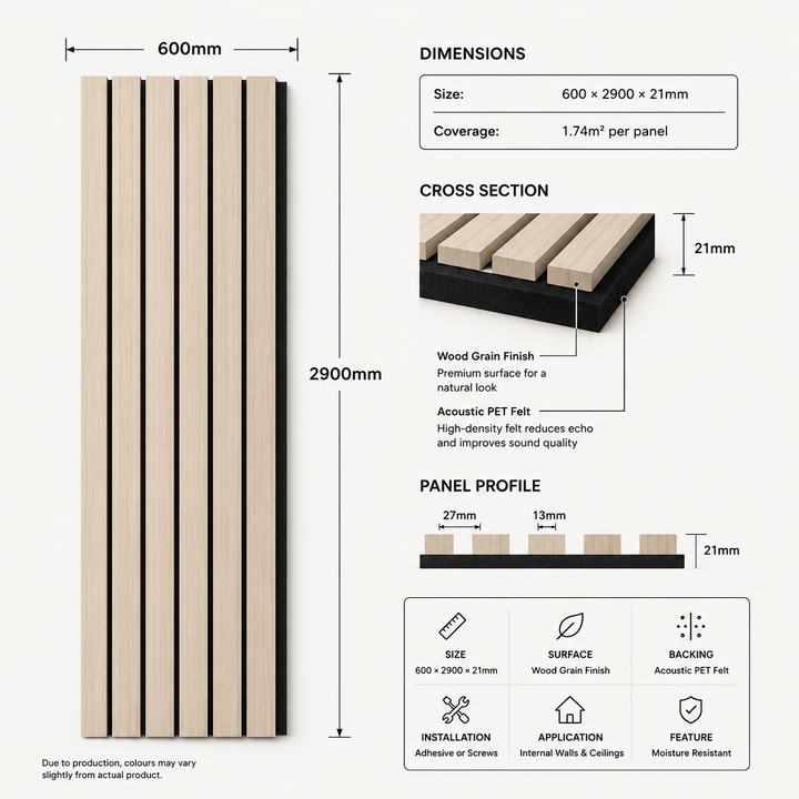 Premium Acoustic Wall Panel 600×2900x21 mm – Coastal Ash