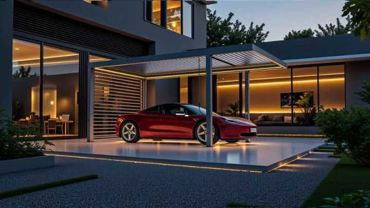 3x5.4 m Modern Aluminium LED Carport with Manual Louver Roof