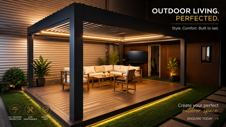 4×5m Heavy Duty Motorised Louvered Pergola with LED Light – Perth