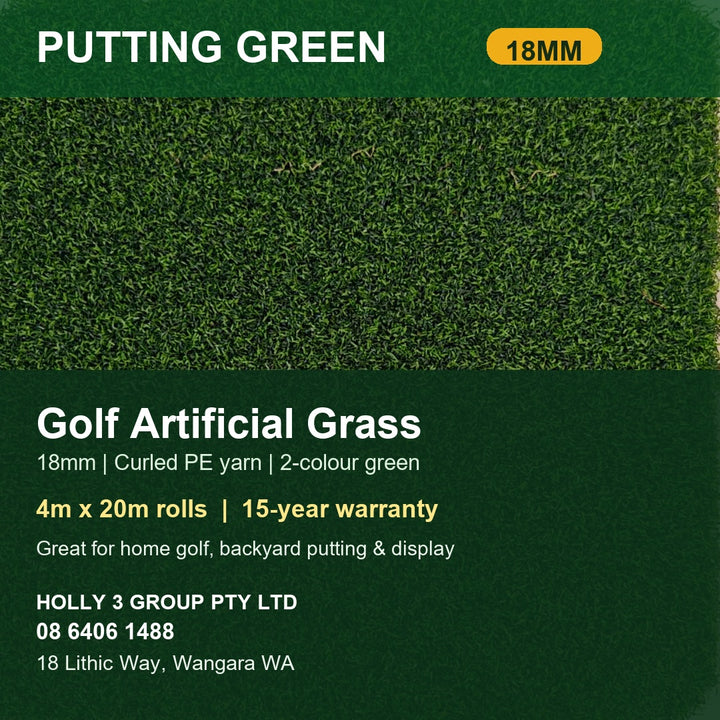 18mm Synthetic Golf Putting Green Turf | Artificial Grass | 4m × 20m Rolls | Perth