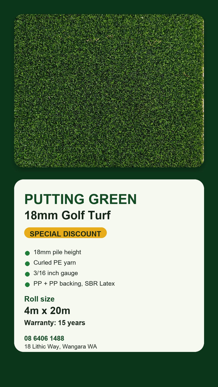 18mm Synthetic Golf Putting Green Turf | Artificial Grass | 4m × 20m Rolls | Perth